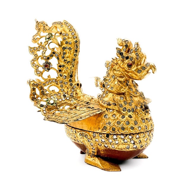 Vintage Burmese Hintha Bird Lacquerware Covered Betel Box For Sale - Image 4 of 10