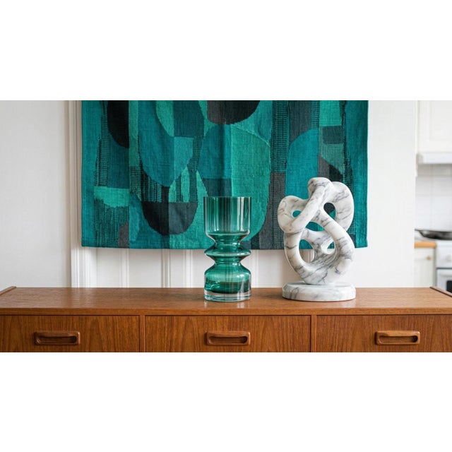 Teal Tamara Aladin Hoop Teal Glass Vase / Finland Art Glass, MCM Riihimäki #1472 For Sale - Image 8 of 10