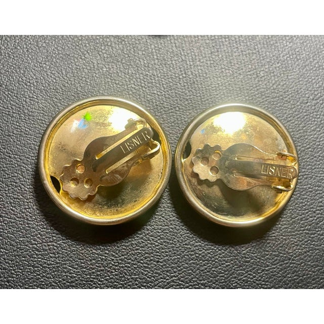 Mid-Century Modern Mid 20th Century Earrings Marked Lisner & Necklace Lisner Style With Satin Etched Directly Into the Gold-Tone Metal For Sale - Image 3 of 6