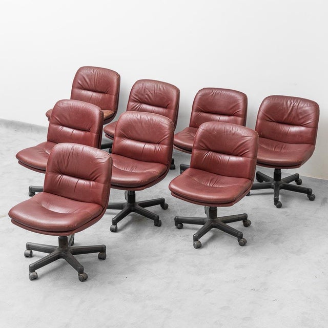 Maroon Office Chair in Burgundy Leather, 1970s For Sale - Image 8 of 9