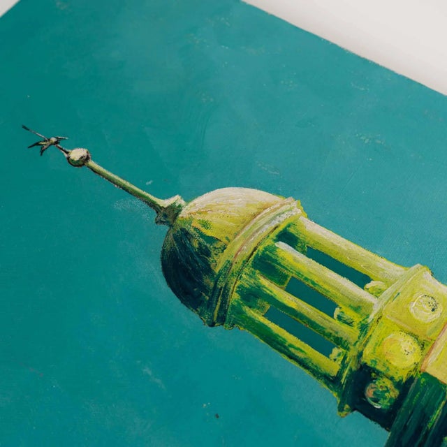 Blue Vintage Church Cupola Painting For Sale - Image 8 of 9