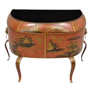 Early 21st Century Italian Red Tole Chinoiserie Gilt Decorated Floor Jardiniere