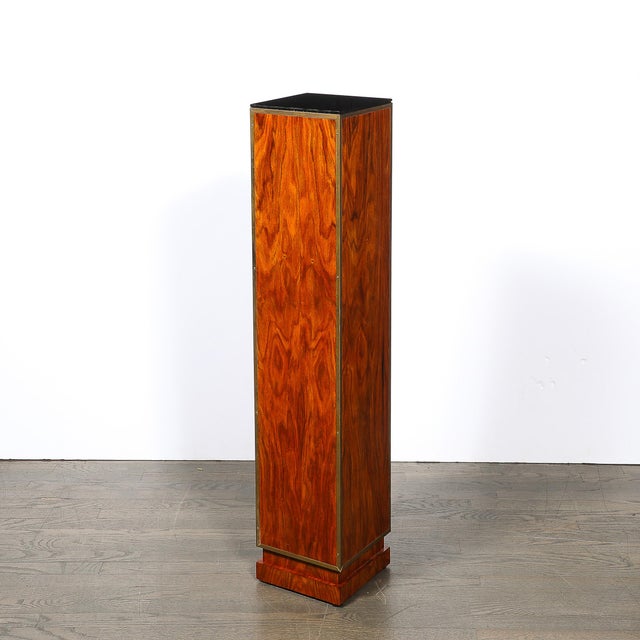 Pair of Art Deco Walnut Pedestals With Brass Detailing & Vitrolite Inset Top For Sale - Image 4 of 16