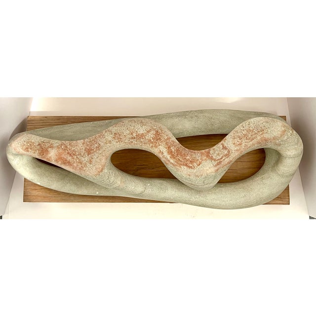Large Biomorphic Abstract Stone Sculpture “Driftwood” Signed e.f. 1994 – Organic Modern Studio Art on Oak Base For Sale - Image 9 of 10