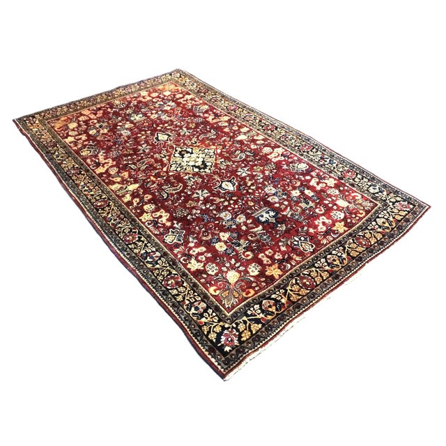 Condition: Antique Circa: 1920s Origin: Persia Design: Sarouk Actual size: 3.11 x 6.11 Color: Red, Navy, Black, Orange,...