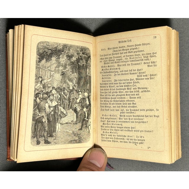 Brown 1873 “William Tell” by Schauspiel Von Schiller Miniature Hardcover Book Printed in Berlin, Germany For Sale - Image 8 of 9