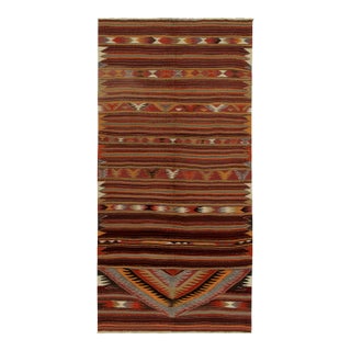 1940s Vintage Kilim in Red With Multi Hued Geometric Patterns For Sale