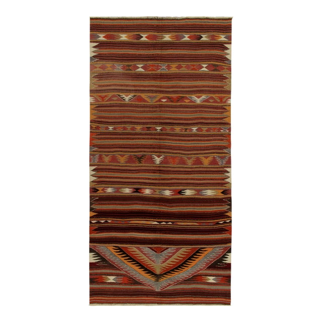 1940s Vintage Kilim in Red With Multi Hued Geometric Patterns For Sale