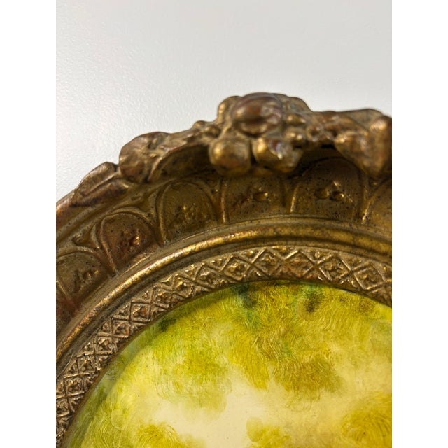 Yellow Mid 20th Century Stephanos Sideris Signed Impressionist Oil – "Park Scene" With Golden Oval Frame For Sale - Image 8 of 12