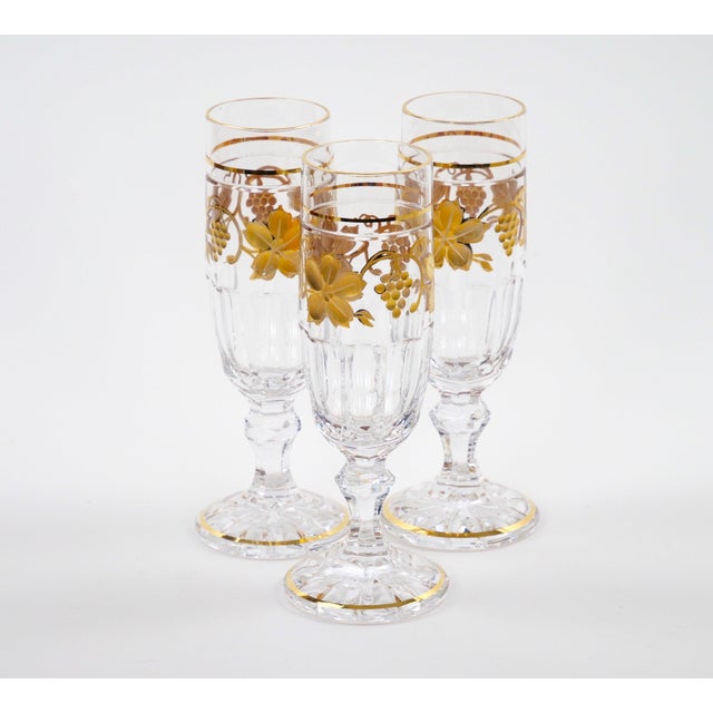 Val Saint Lambert Set of 12 Gilt Gold-Decorated Tableware Flute Service For Sale - Image 10 of 14