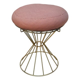 Mid-Century Gold Hour Glass Red Polka Dot Round Vanity Stool For Sale