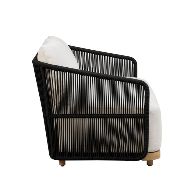Wood Alpine Teak Wood Outdoor Loveseat With Black Rope Design For Sale - Image 7 of 11