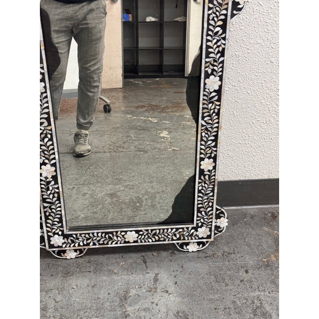Moroccan Style Mother-of-Pearl Inlaid Floral Wall Mirror For Sale - Image 11 of 12