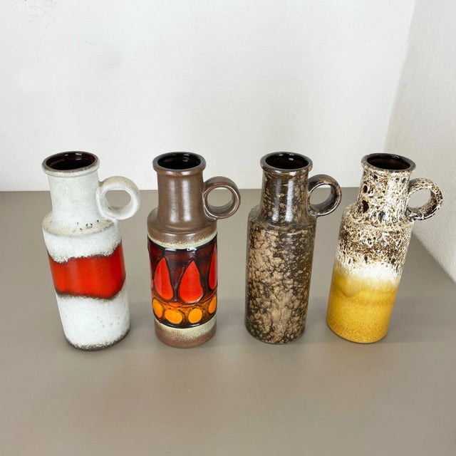 Vintage Pottery Fat Lava Vases Made from Scheurich, Germany, 1970s, Set of 4 For Sale - Image 4 of 18
