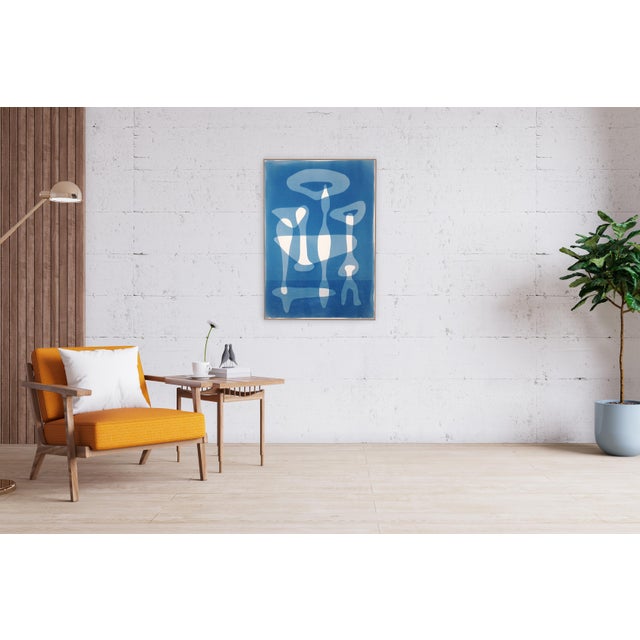 Figurative 2026, Figurative Tribal Furniture, Handmade Monotype Cyanotype in Blue Tones, Stone Tools Silhouettes on Paper For Sale - Image 3 of 8