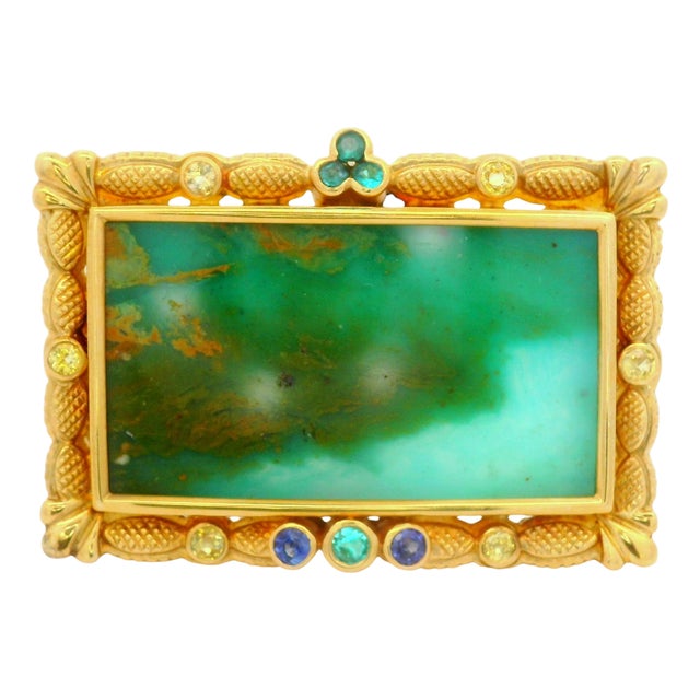 21.75 Carat Opal Sapphire Paraiba 18k Yellow Gold Portrait Brooch-Pendant For Sale