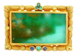 21.75 Carat Opal Sapphire Paraiba 18k Yellow Gold Portrait Brooch-Pendant
