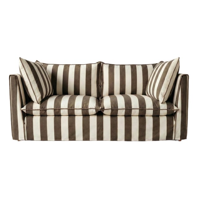 Sophie Conran Coco 2.5 Seater Sofa - Chocolate Stripes with Knife Edge Cushion For Sale