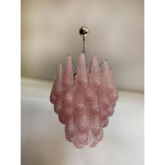 Vintage Italian Murano Chandelier with 41 Pink Glass Petals Drop, 1990s For Sale - Image 10 of 18