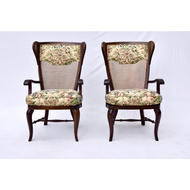 Fornasetti Gio Ponti Inspired Caned Wing Chairs For Sale - Image 4 of 12