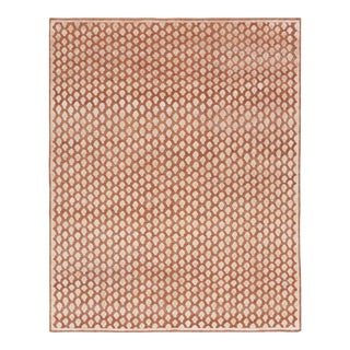 Rug & Kilim’s Modern Block Print Rug in Pink with Cream Floral Patternn - 9x12 For Sale