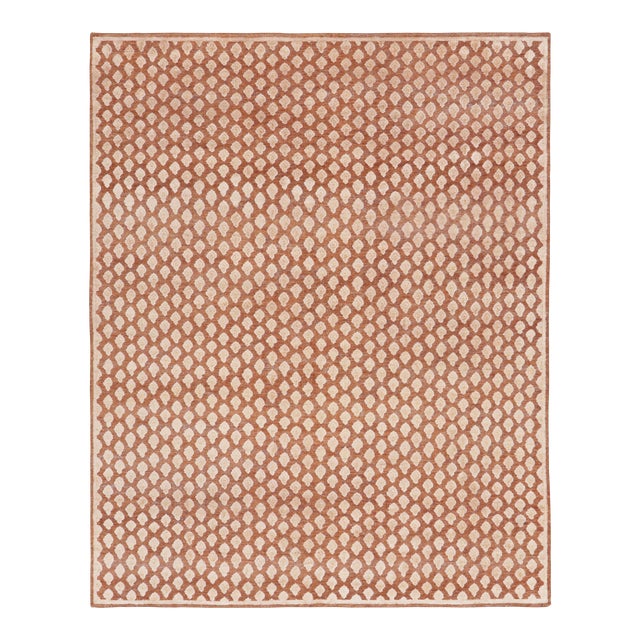 Rug & Kilim’s Modern Block Print Rug in Pink with Cream Floral Patternn - 9x12 For Sale