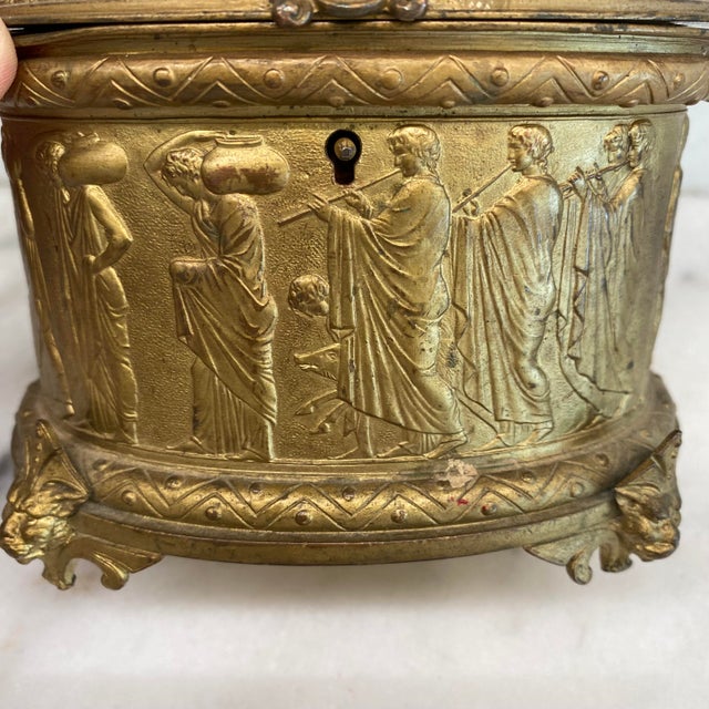 Gold A.b. Paris French 19th Century Gold Repousse Neoclassical Jewelry Casket Box With Original Key For Sale - Image 8 of 12