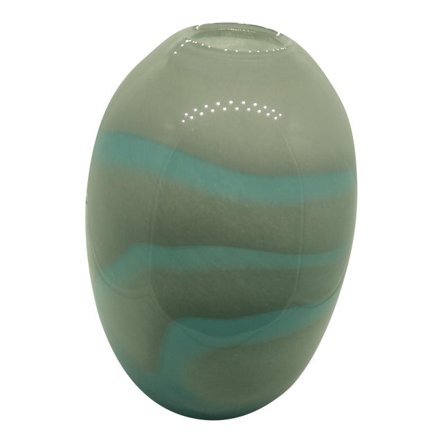 Mid 20th Century Murano Blown Glass Art Glass Swirl Vase Urn in Blue, Brown, and White For Sale