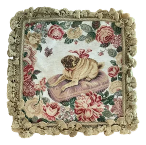 Hand Made Needlepoint Pug Dog Pillow Cover With Velvet Back, Tassel Trim & Zip Closure – See Photos! Cottage Core .