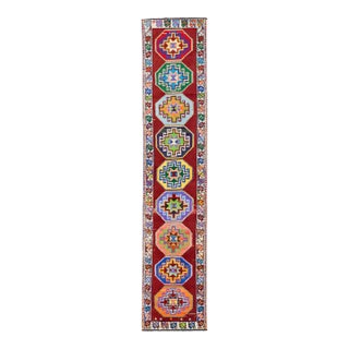 Vintage Turkish Hand-Knotted Wool Runner With Colorful Octagonal Medallions For Sale
