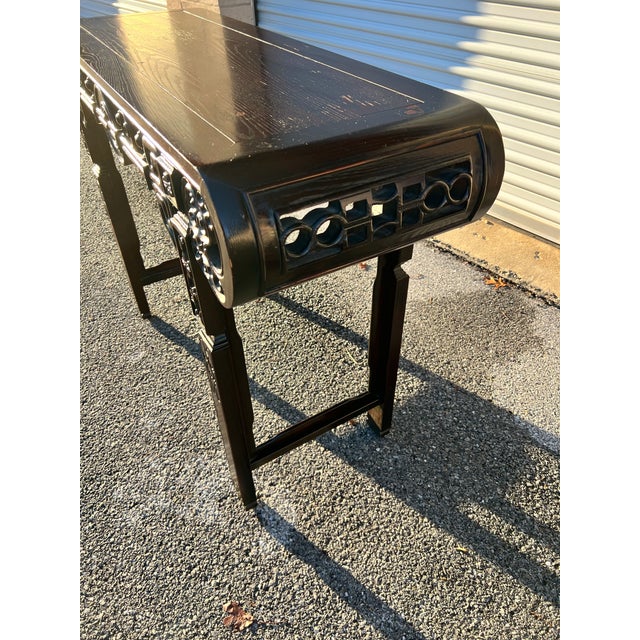 Vintage Ebony Finish Chinoiserie Style Console or Hall Table Circa 1970’s For Sale - Image 9 of 12