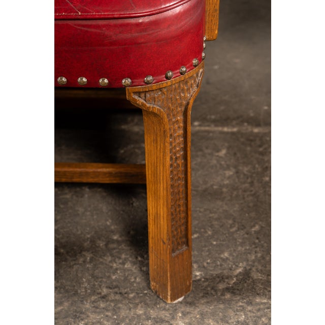 Late 20th Century Set of Four Tufted Leather Bankers Chairs in Red For Sale - Image 16 of 17