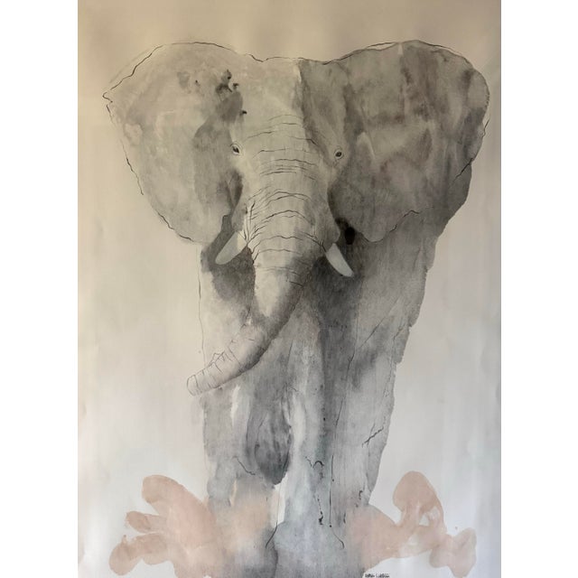 A beautifully signed elephant portrait by Esther Lidstrom, rendered in watercolor with expressive line work and a...