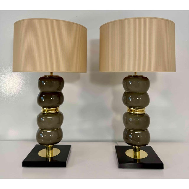 Art Deco Italian Grey Murano Glass Table Lamps, 2000s, Set of 2 For Sale - Image 10 of 15