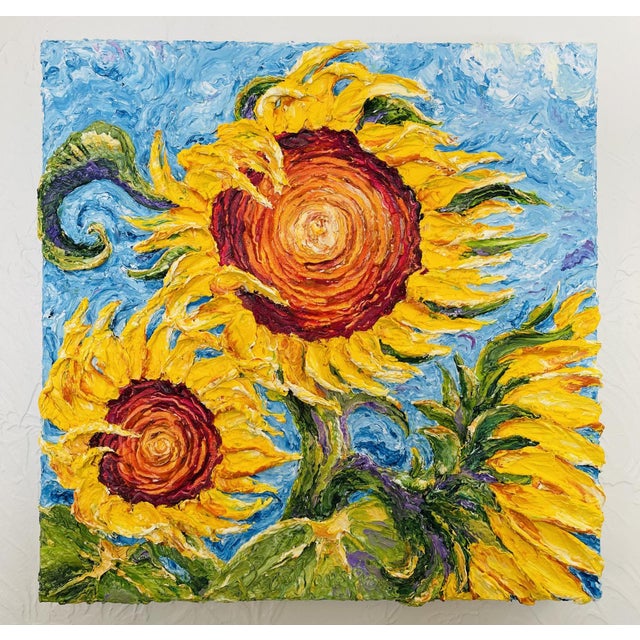 A radiant original oil painting by Colorado artist Paris Wyatt Llanso, known for her expressive palette knife technique...