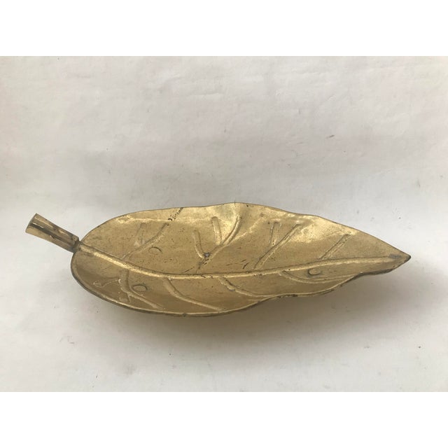Brass Vintage Mid Century Large Brass Bowl Leaf Shape Italian Style For Sale - Image 8 of 8