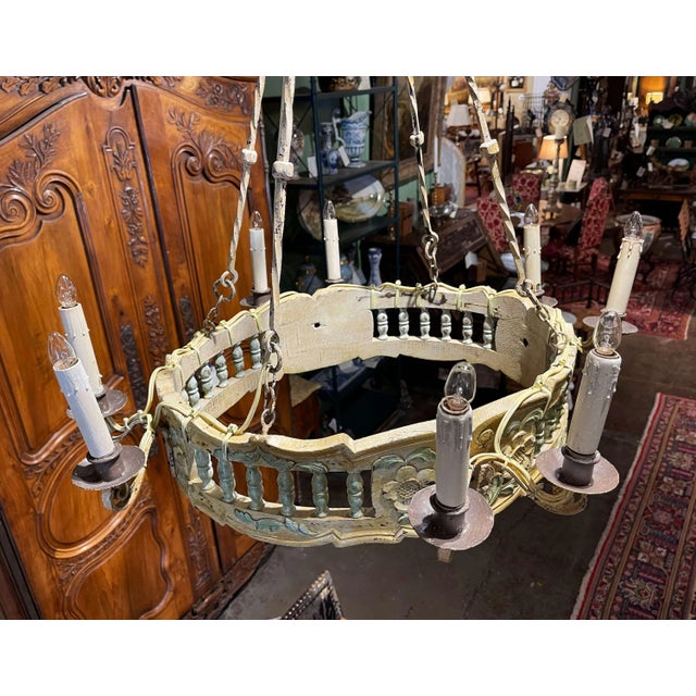 Early 20th Century French Louis XV Style Painted Wood Eight-Light Chandelier For Sale - Image 4 of 13