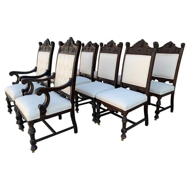 High Back Chairs with Carved Wooden Frames - Set of 10 For Sale - Image 13 of 13