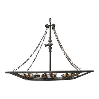 Large French Industrial Iron Chandelier With 12 Lights, Circa 1920 - Us Wired For Sale