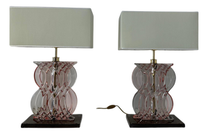 Art Deco Style Pink Murano Glass Table Lamps, 2000s, Set of 2