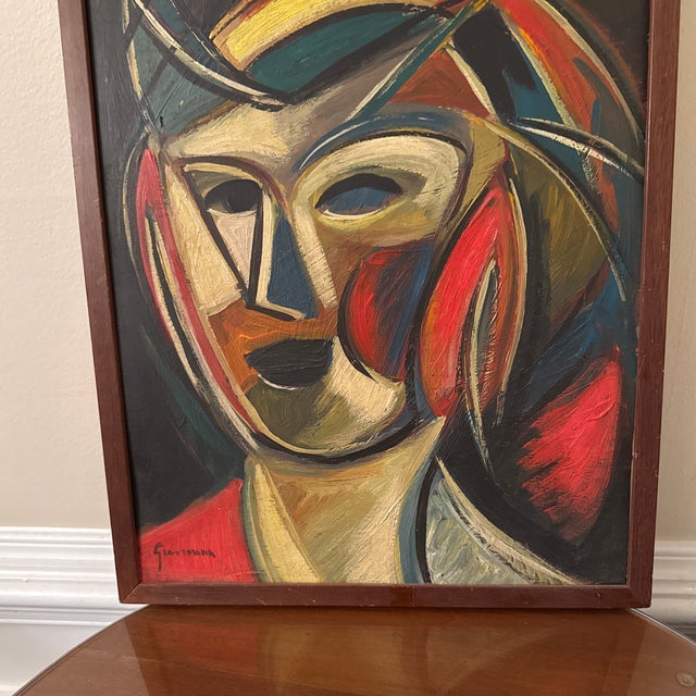 Abstract Vintage Italian Abstract Portrait Painting ~ Framed For Sale - Image 3 of 10