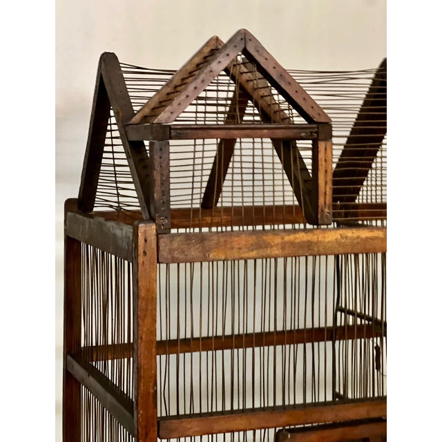 Wood 19th Century Architectural Dual Compartment Wood and Wire Birdcage For Sale - Image 7 of 16