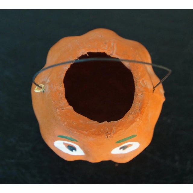 Antique Early 20th Century Paper Mache Jack O Lantern Pumpkin Bucket Candy Container, Germany For Sale - Image 4 of 11