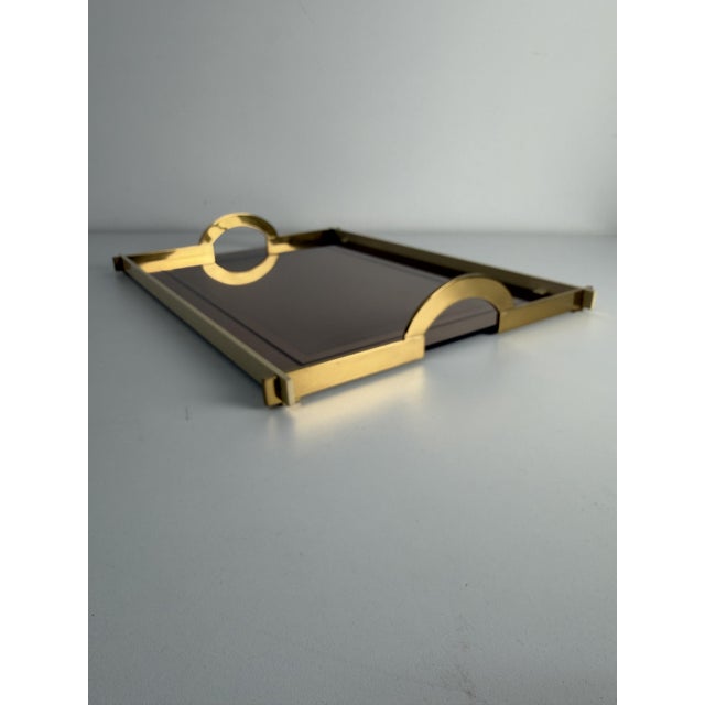 1970s Italian Brass Tray with Smoked Glass Top, 1970s For Sale - Image 5 of 16