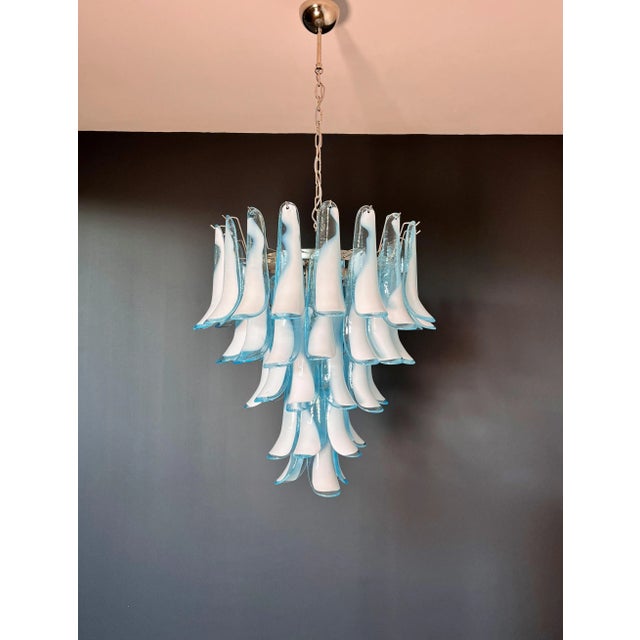 Italian Murano Style Chandelier, 52 Blue Glass Petals in 5 Levels For Sale In Los Angeles - Image 6 of 12