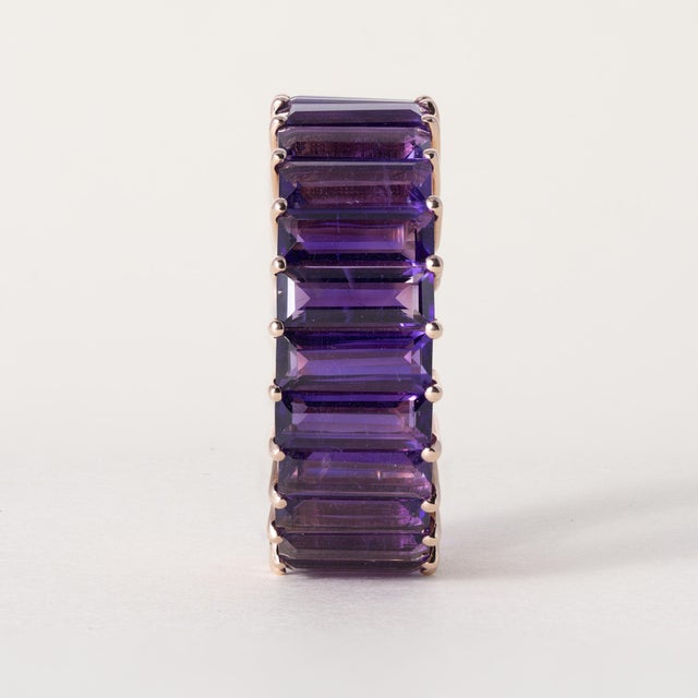 1990s Effy 14k Rose Gold 6 Carat Amethyst Elongated Baguette Cut Eternity Ring Band, Size 6.75 For Sale - Image 4 of 8