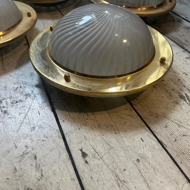 1970s Mid-Century Modern Gilded Metal and Murano Glass Ceiling or Wall Light For Sale - Image 13 of 15