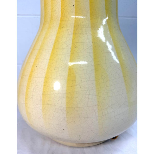 Antique French Yellow Brass Gourd Shaped Pottery Electric Table Lamp Light For Sale - Image 10 of 13