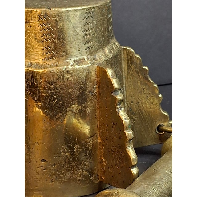 Museum Antique Heavy 18lb Bronze Mortar and Pestle Ribbed Fins Suspension Ring Judaica Sourced J Greenstein For Sale - Image 9 of 18