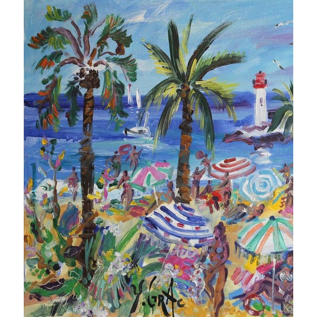 Yvon Grac, The Cros Dei Pin Beach at St. Jean Cap Ferrat, 1990s, Oil Painting on Canvas, Framed For Sale - Image 4 of 18